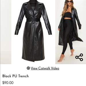 Prettylittlething Faux leather Trench coat sz6